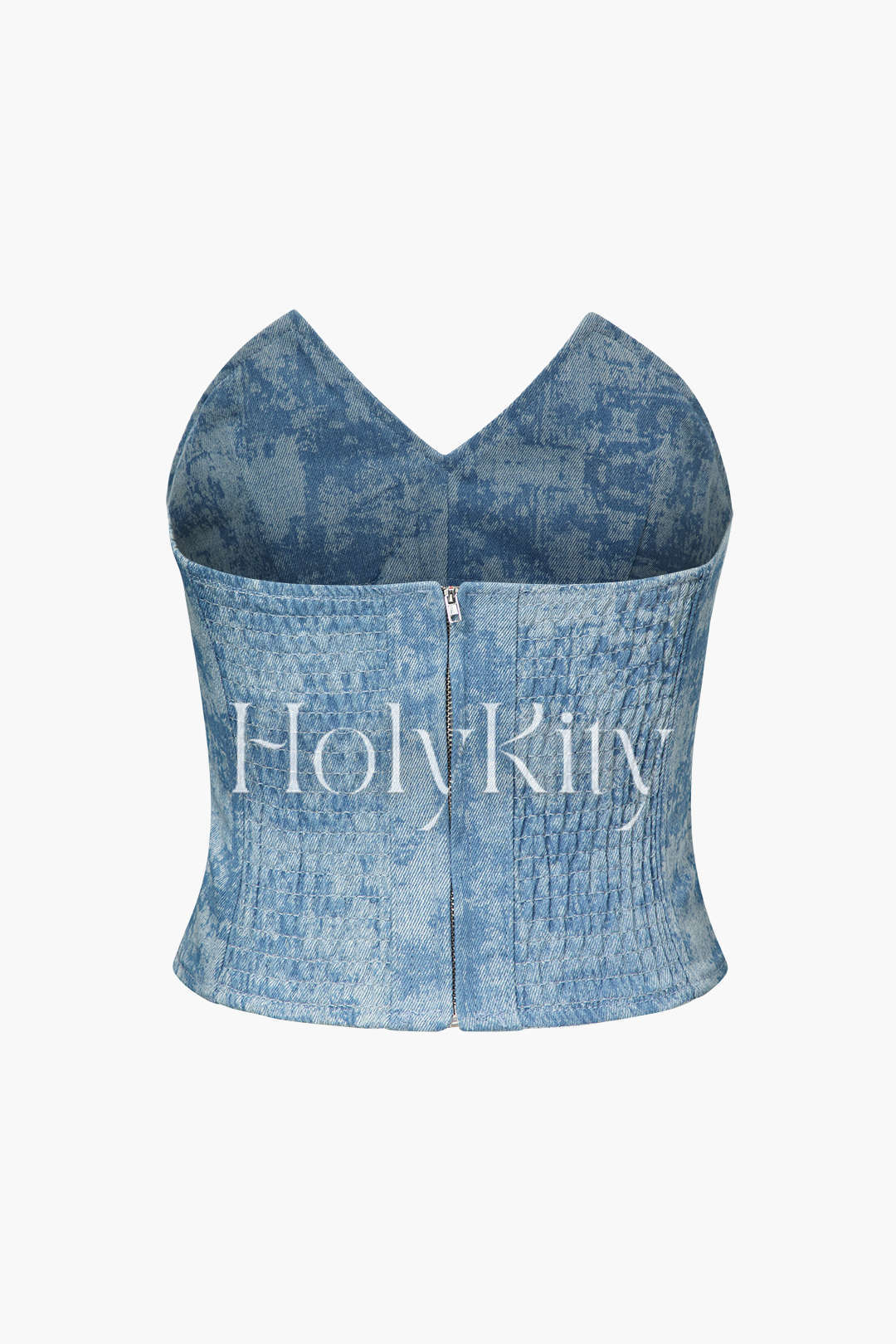 Tie Dye V-neck Denim Strapless Top
