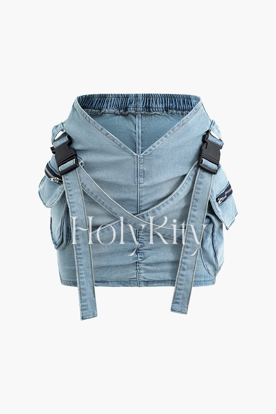 Jupe cargo en jean à taille en V et poches à rabat avec boucle 