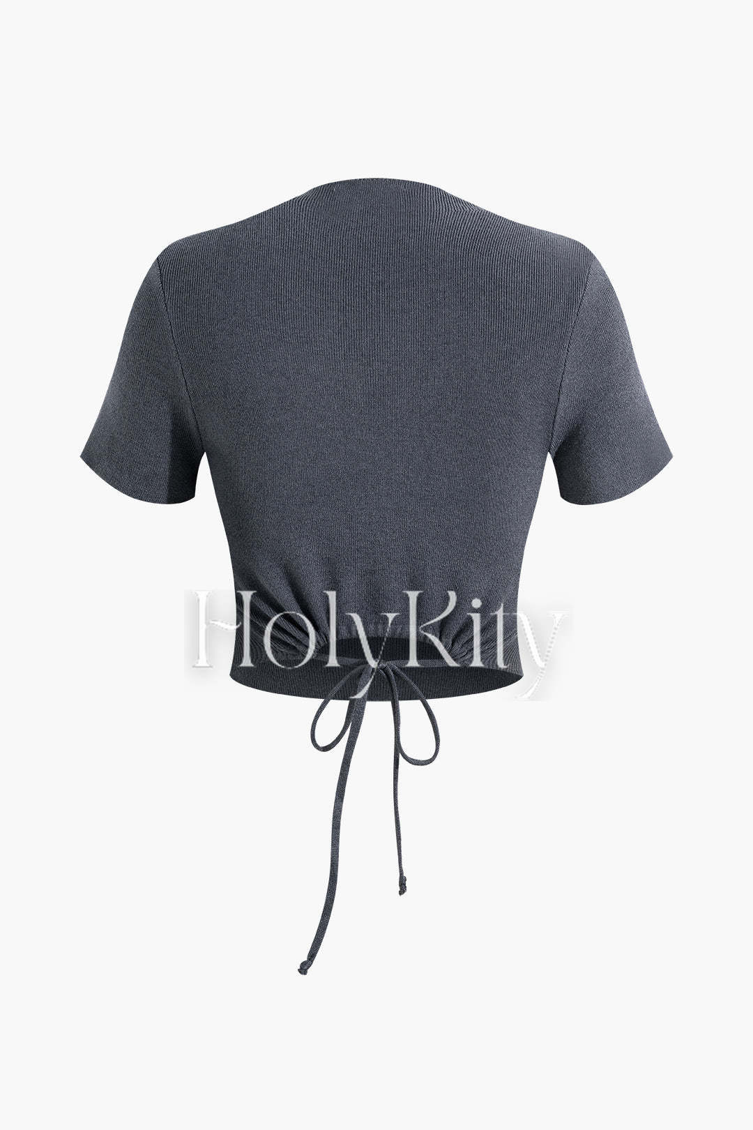 T-shirt en tricot à col montant et cordon de serrage 