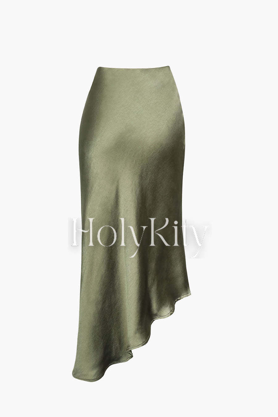 Asymmetric Hem Slit Button Deco Skirt