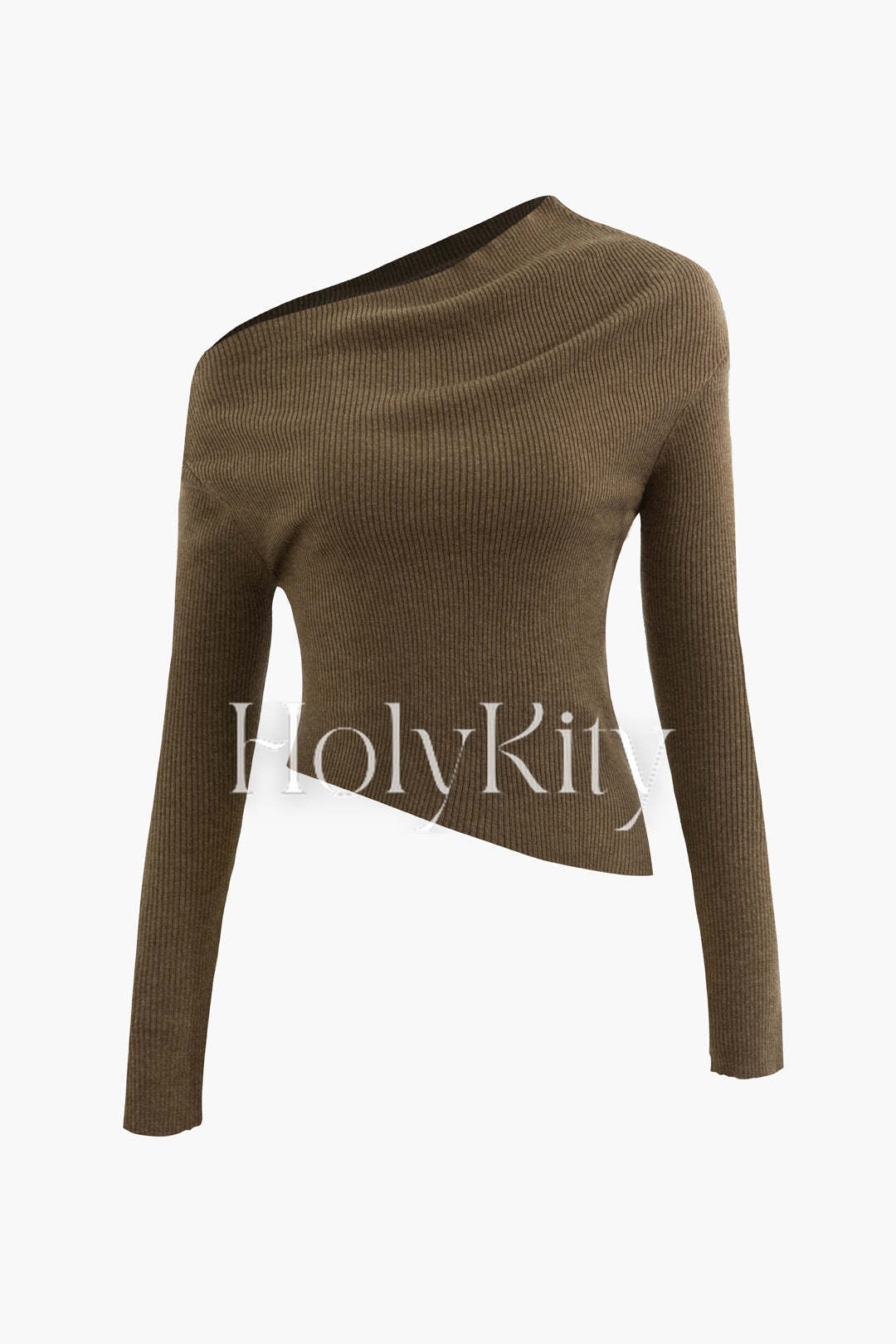 Haut asymétrique en tricot côtelé à manches longues 