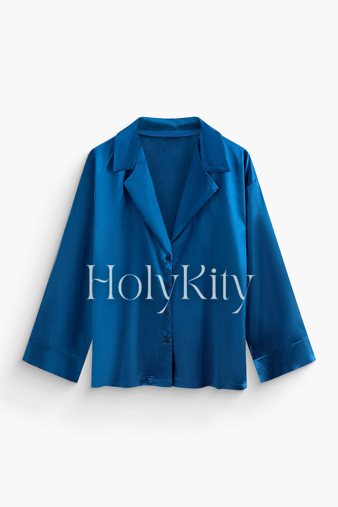 Ensemble chemise boutonnée à col en V et pantalon droit en satin uni 