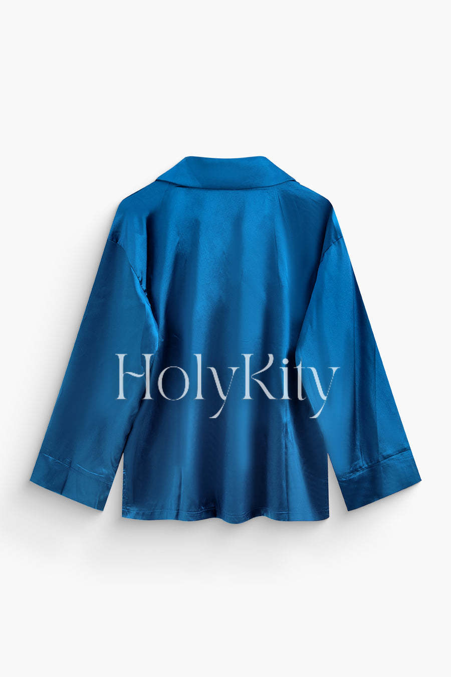 Ensemble chemise boutonnée à col en V et pantalon droit en satin uni 