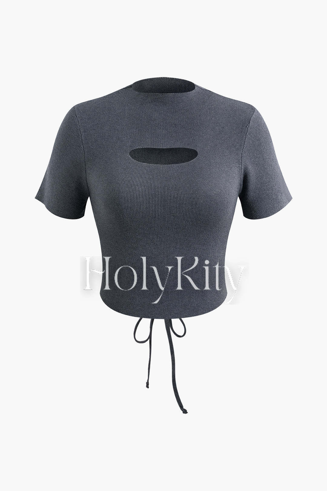 T-shirt en tricot à col montant et cordon de serrage 