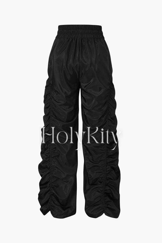 Gathered Drawstring Wide Leg Cargo Pants