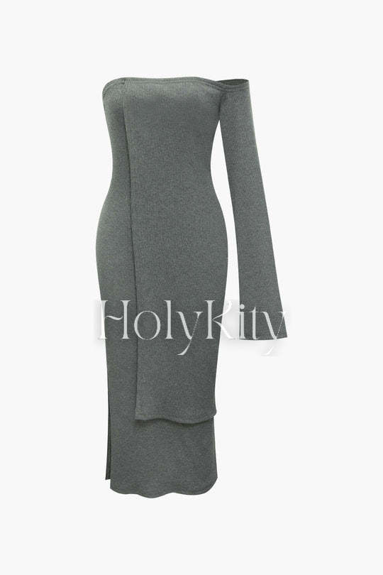 Ensemble haut à col roulé asymétrique et robe midi 