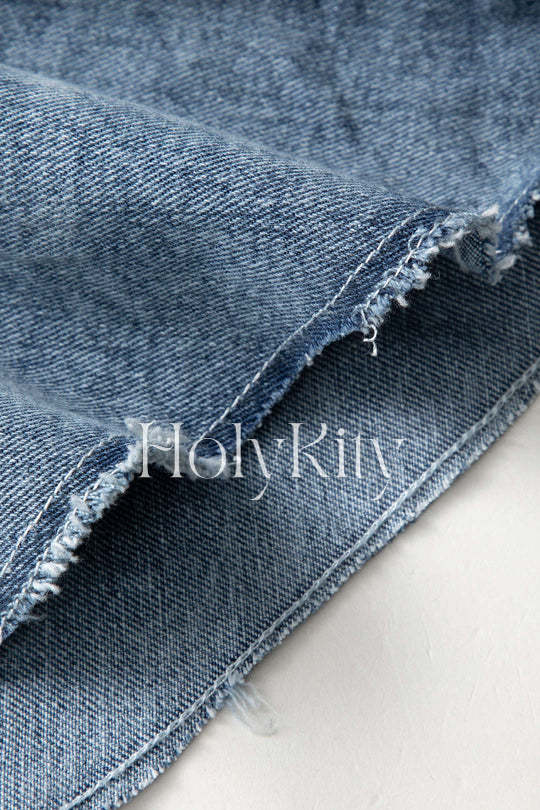 Short en jean à jambe large et ourlet effiloché 