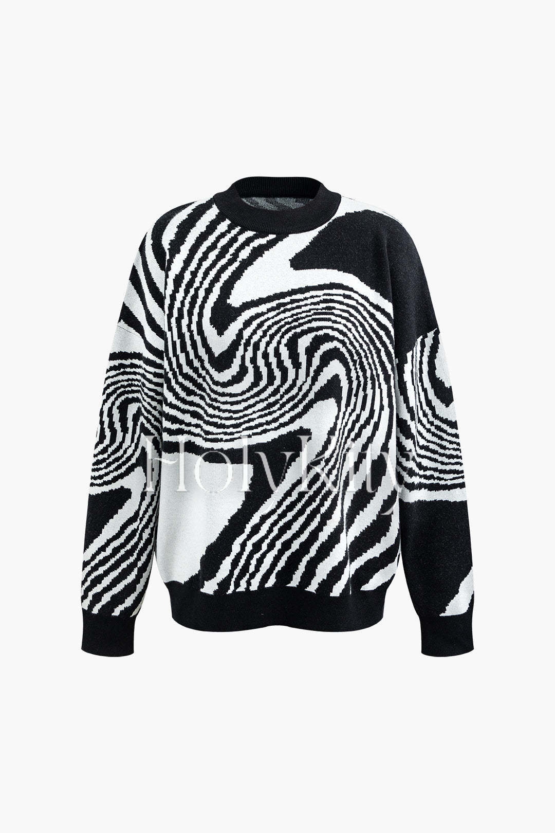 Pull col rond à motif de lignes 