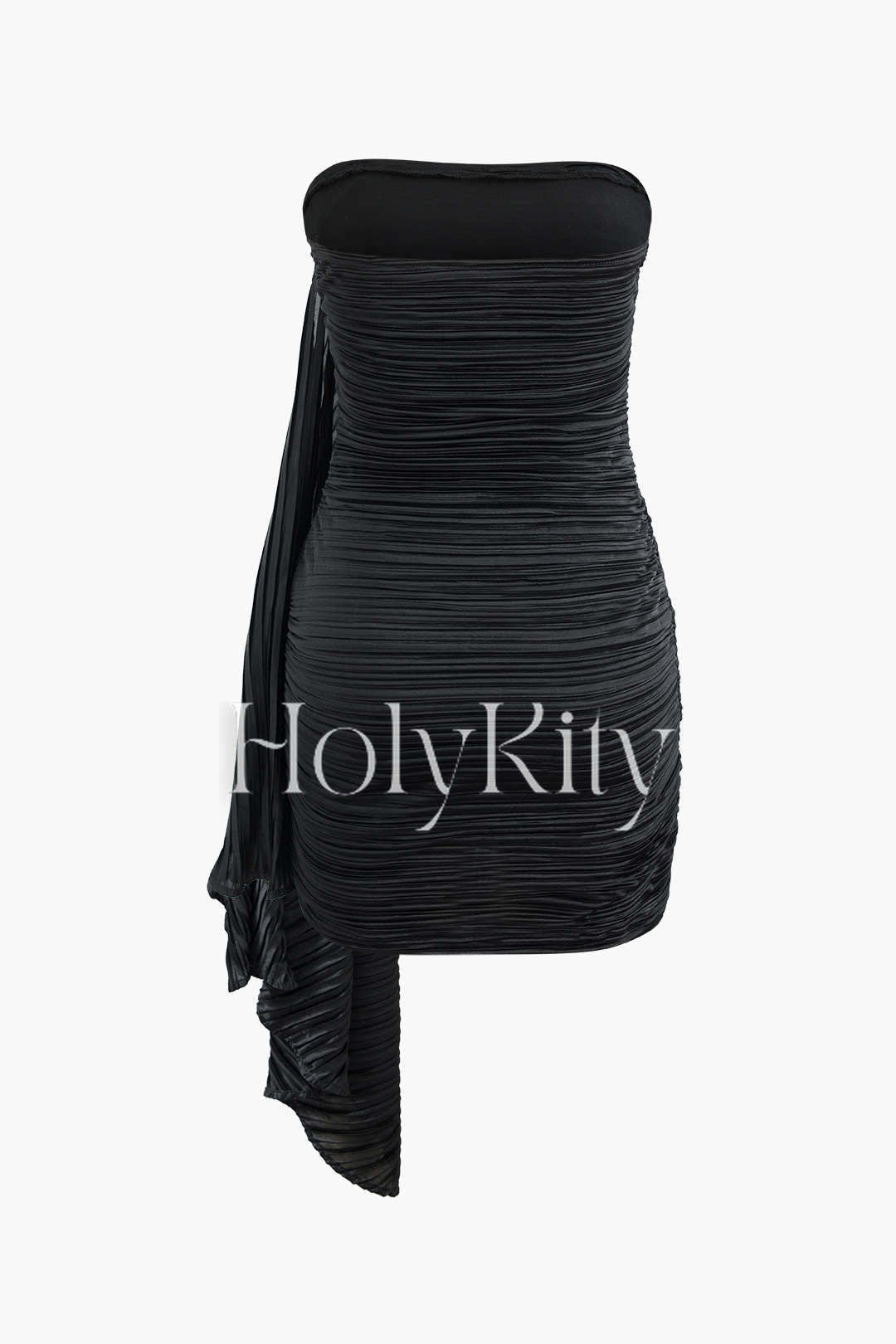 Asymmetric Plisse Strapless Mini Dress