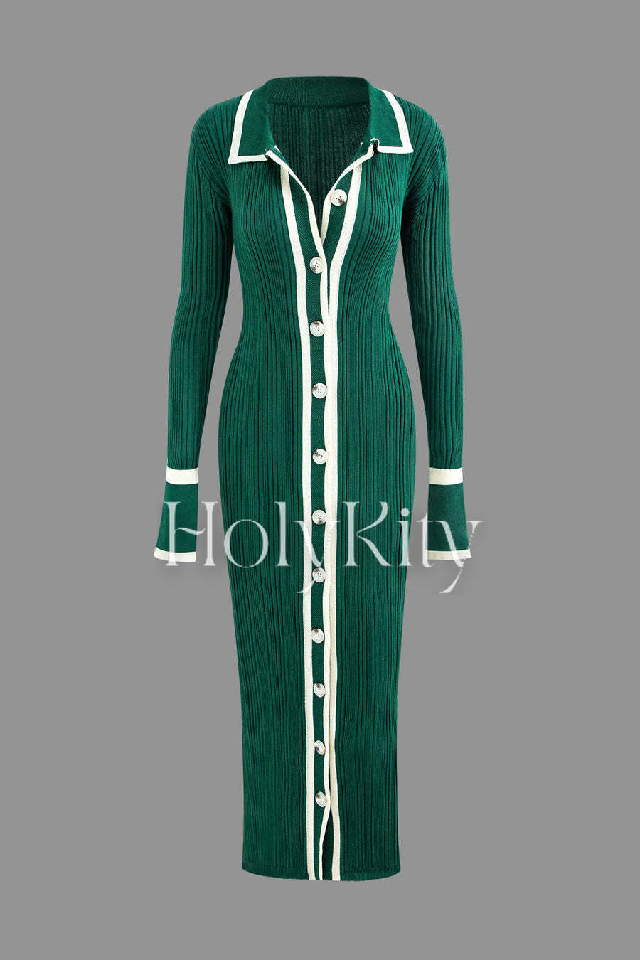 Robe en maille boutonnée à bordure contrastante