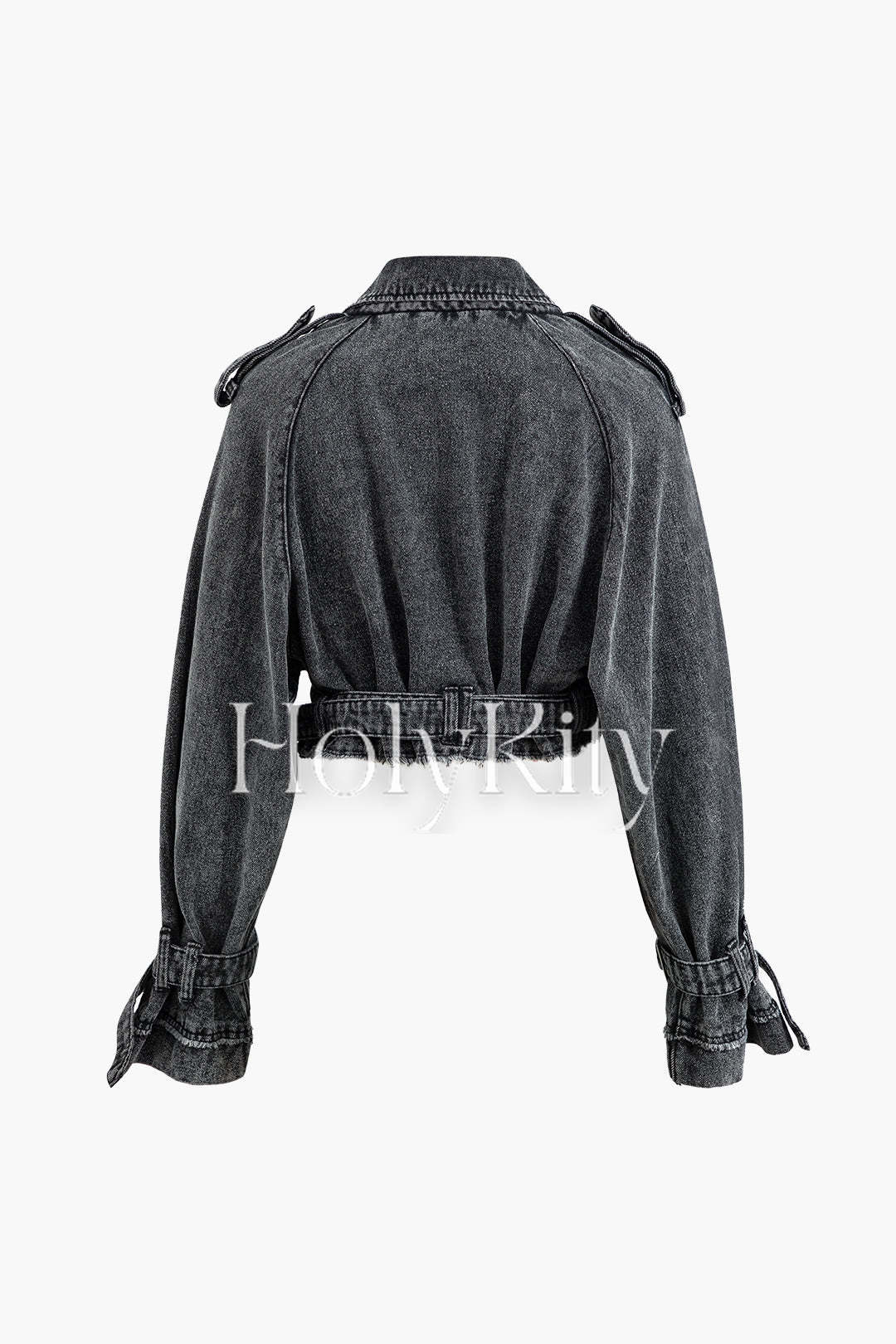 Kurze Jeansjacke mit Gürtelsaum 