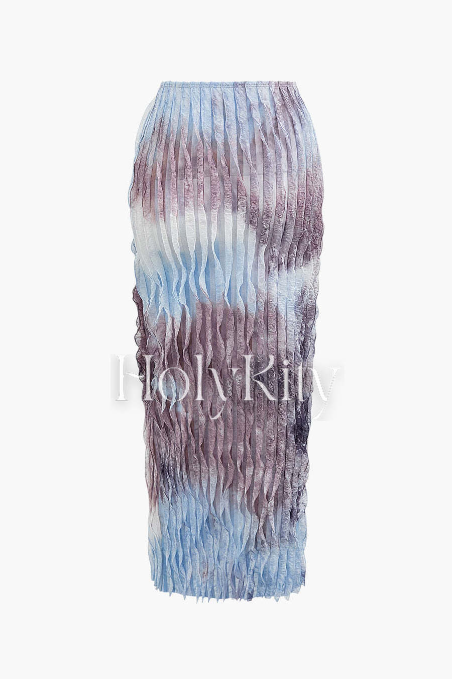 Tie Dye Mesh Tube Top And Split Maxi Skirt And Choker Set