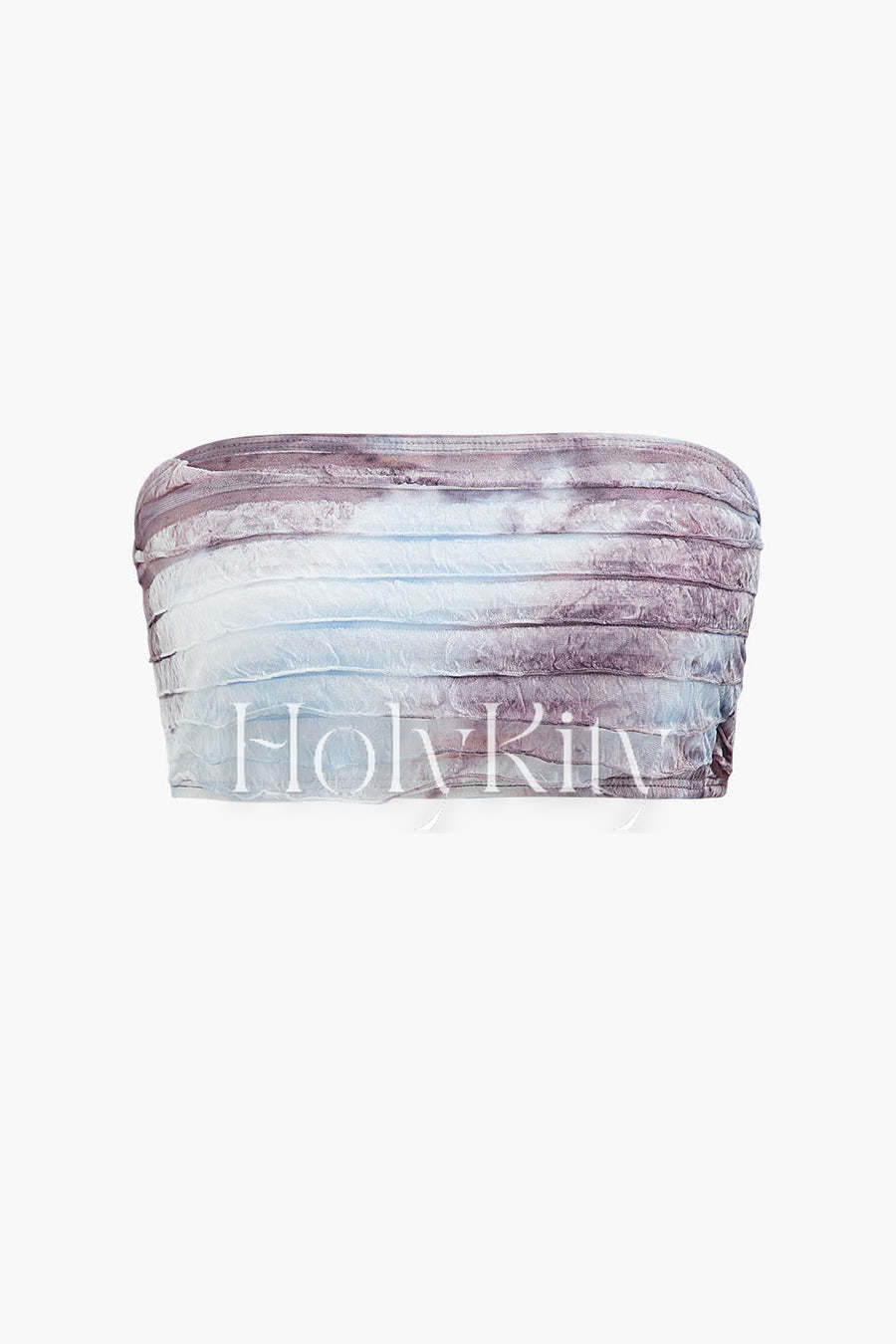 Tie Dye Mesh Tube Top And Split Maxi Skirt And Choker Set