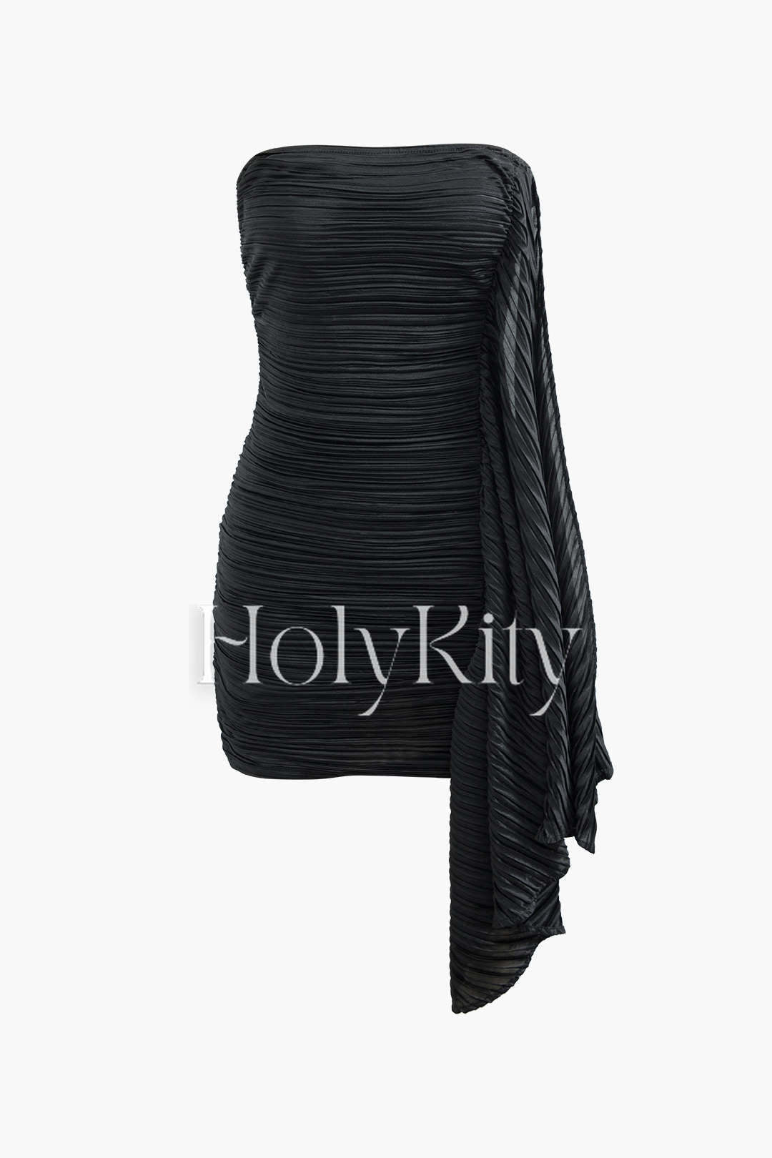 Asymmetric Plisse Strapless Mini Dress