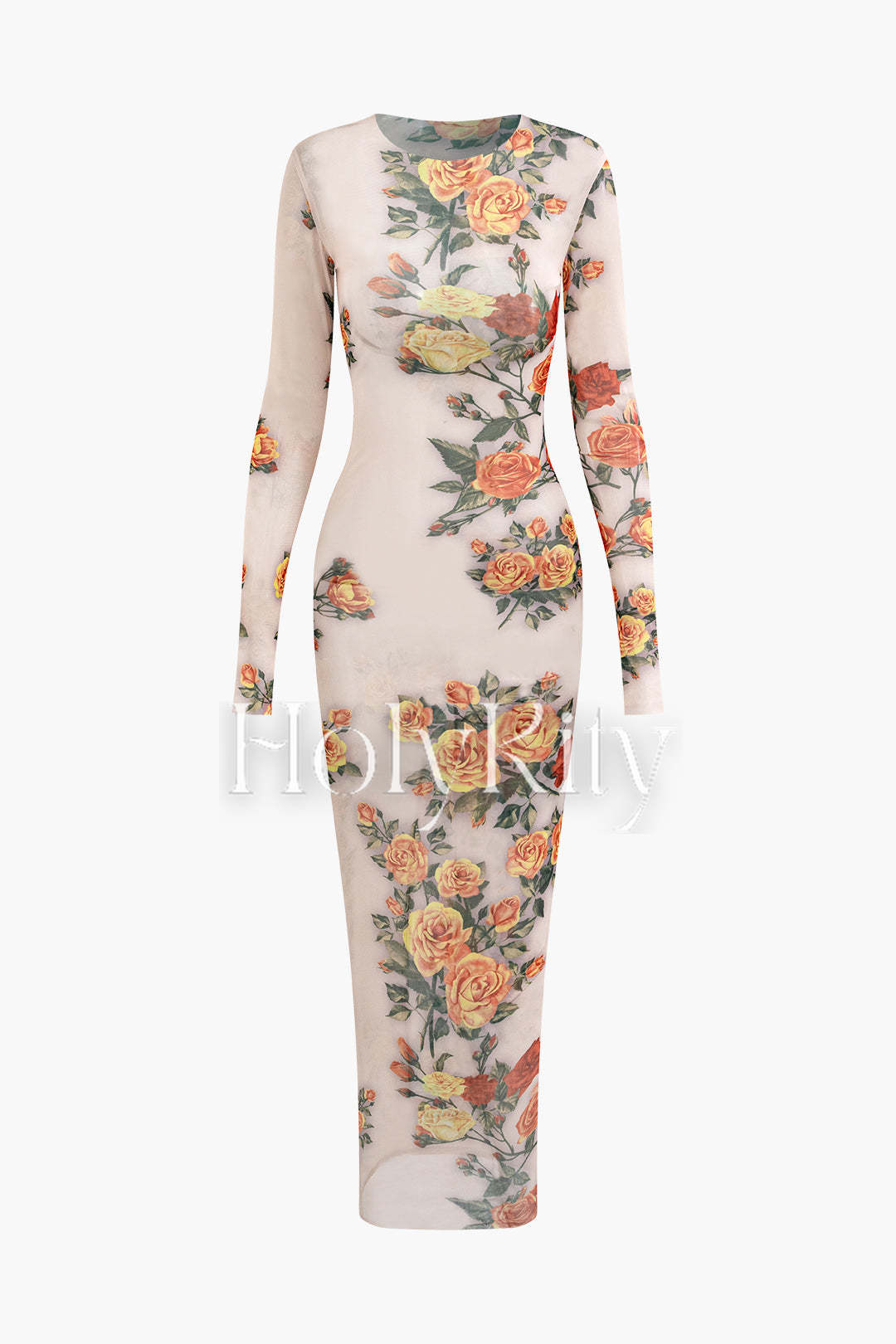 Robe longue à manches longues en maille à imprimé floral 