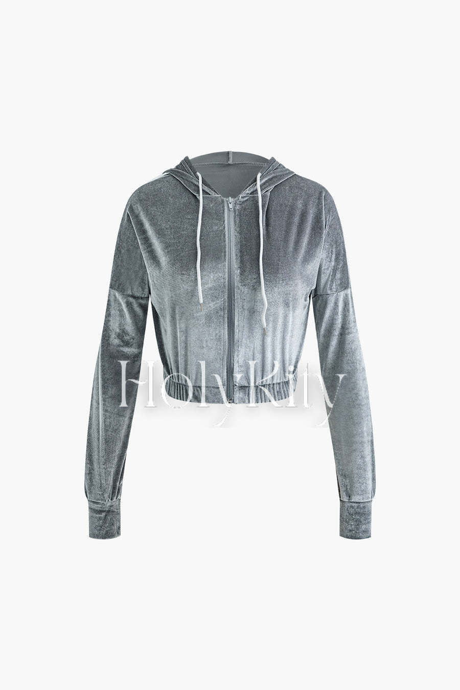 Ensemble haut à capuche zippé en velours et pantalon taille haute 