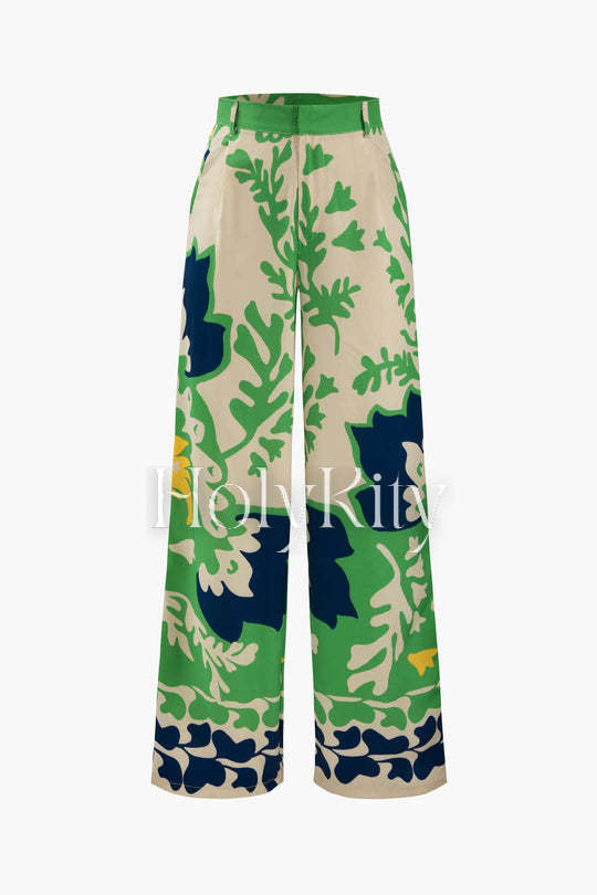 Leaves Print Full-length Pants