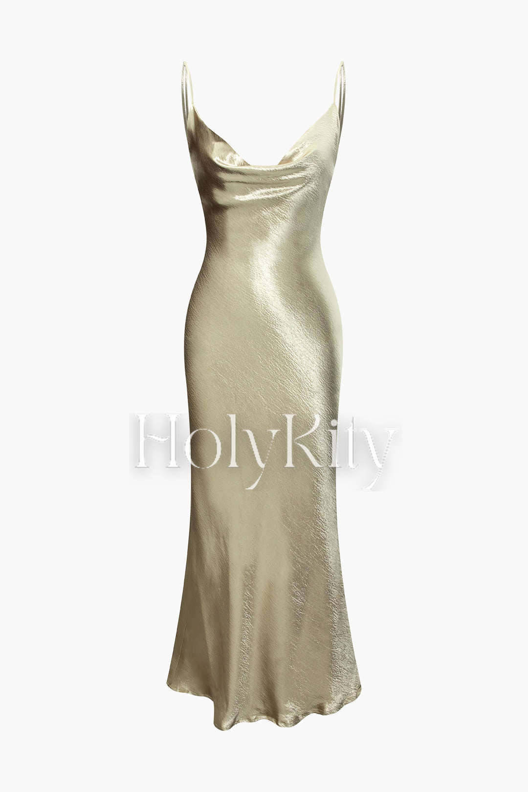 Cowl Neck Backless Satin Maxi Dress