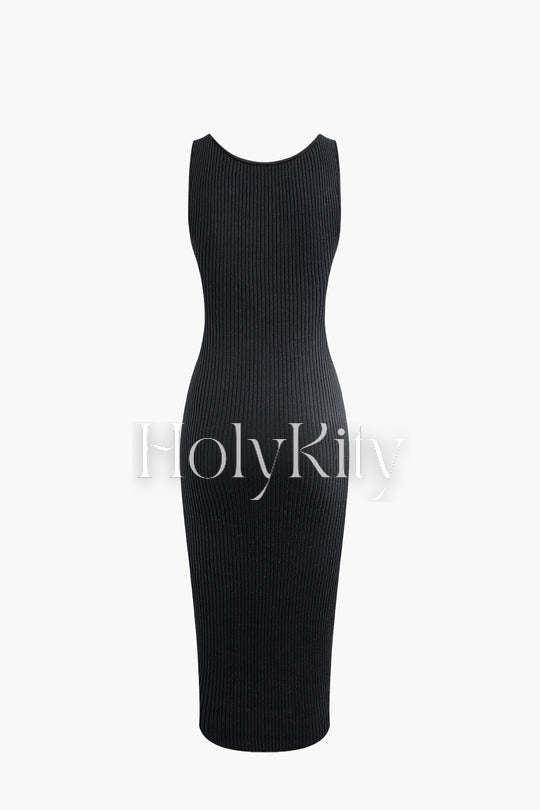 Set aus ärmellosem Rippstrickkleid mit überkreuztem V-Ausschnitt und Bolero 