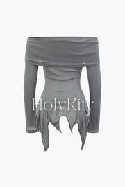 Off Shoulder Asymmetrical Hem Long Sleeve Top