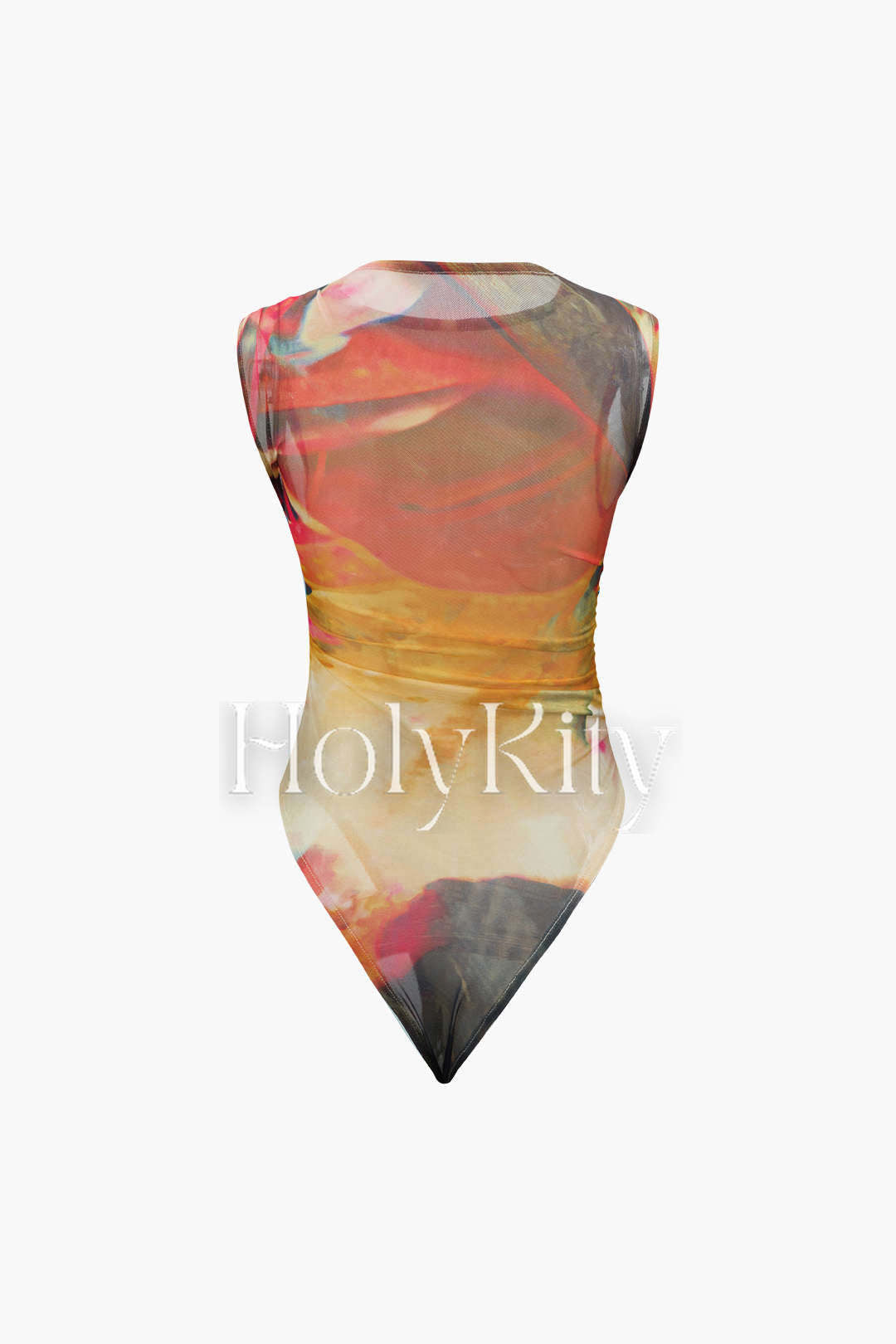 Abstract Print Mesh Sleeveless Bodysuit