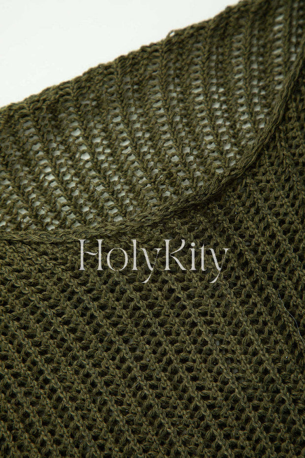 Round Neck Long Sleeve Open Knit Top