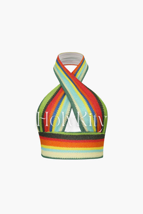 Cross Over Multicolored Crop Top