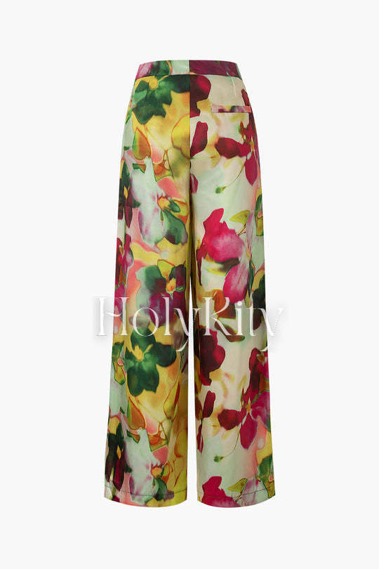 Floral Print Satin Trousers