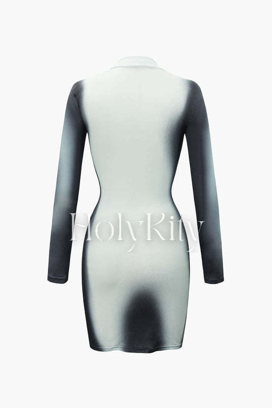 Body Print Turtleneck Long Sleeve Midi Dress
