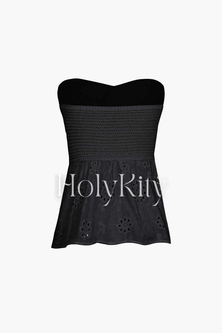 Strick-Tube-Top mit Knoten vorne und Stickerei 