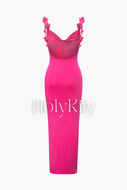 3D Flower Decor V-neck Maxi Dress