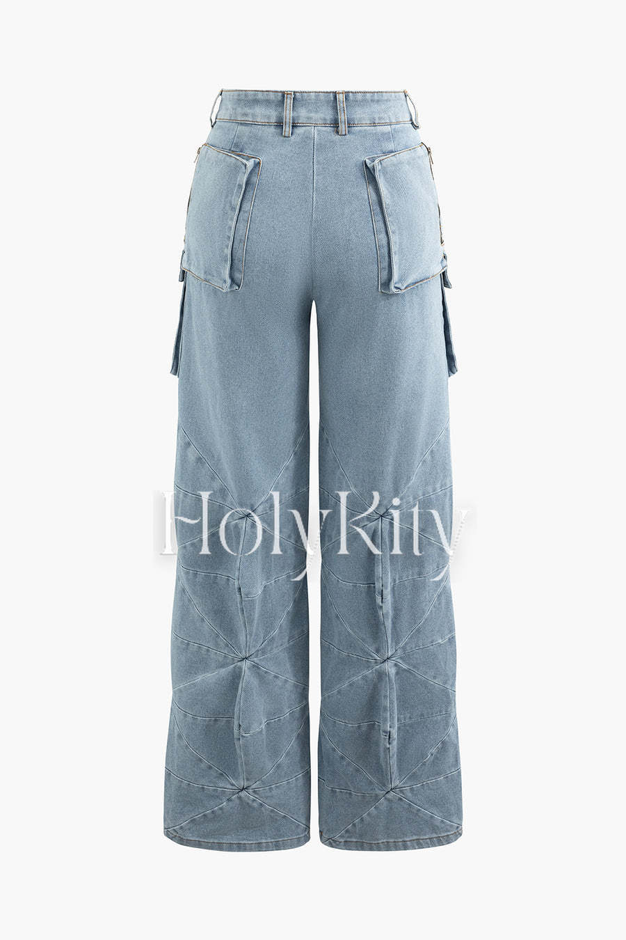 Pantalon cargo taille haute avec poches à rabat et détails de couture 