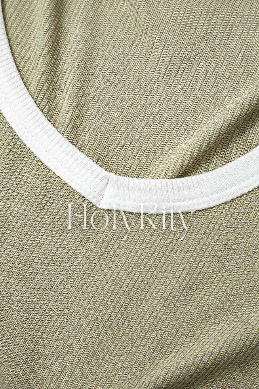 Contrast Trim U-Neck Cut Out Long Sleeve Top