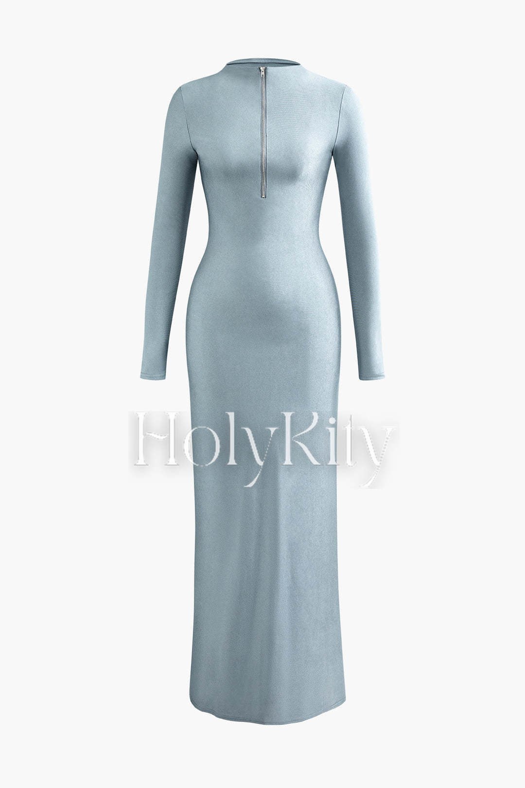 Robe longue à manches longues et col montant avec fermeture éclair sur le devant 