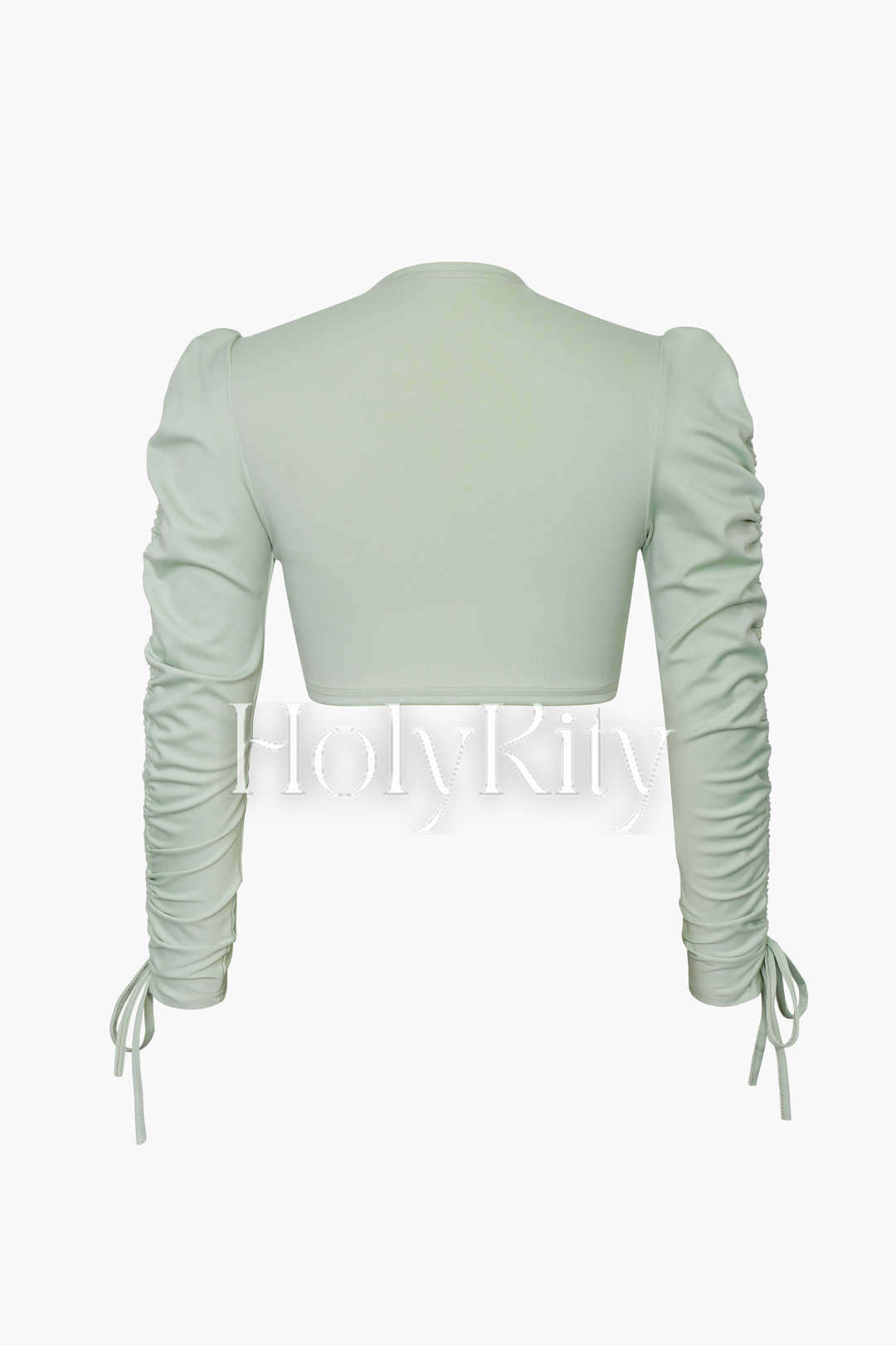 Drawstrings Sleeve Zipped Up Crop Top