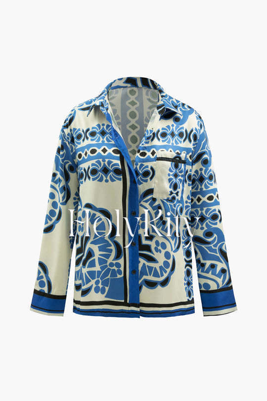 Chemise à manches longues avec poche poitrine imprimée 