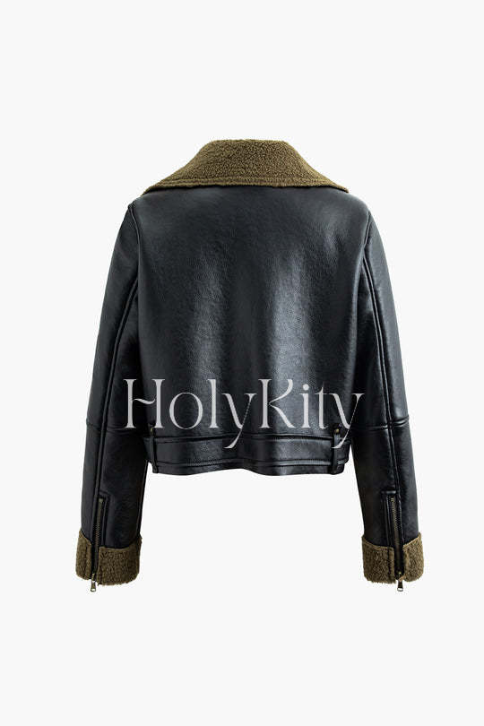 Veste motard zippée en similicuir polaire 