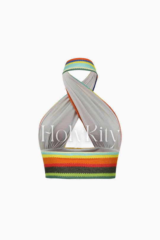 Cross Over Multicolored Crop Top