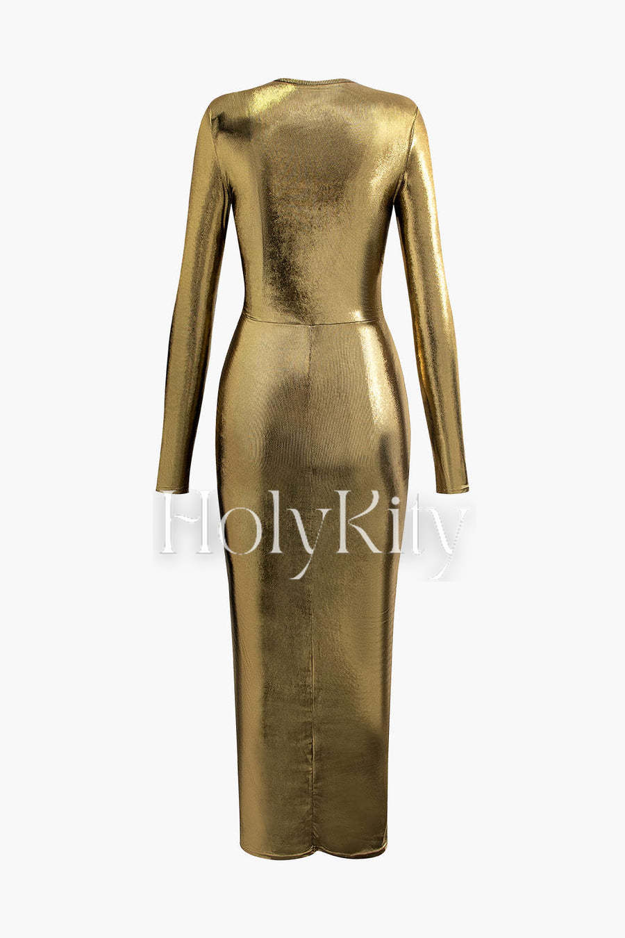 Metallic-Maxi-Wickelkleid mit V-Ausschnitt, gerafftem Schlitz 