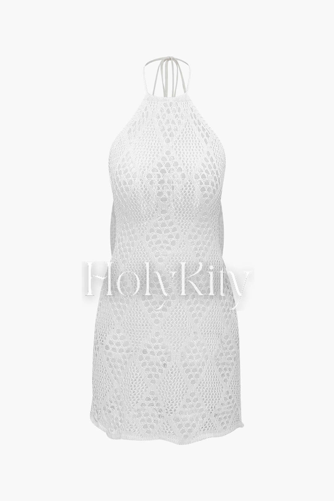 Rückenfreies Neckholder-Überkleid aus durchbrochenem Strick 
