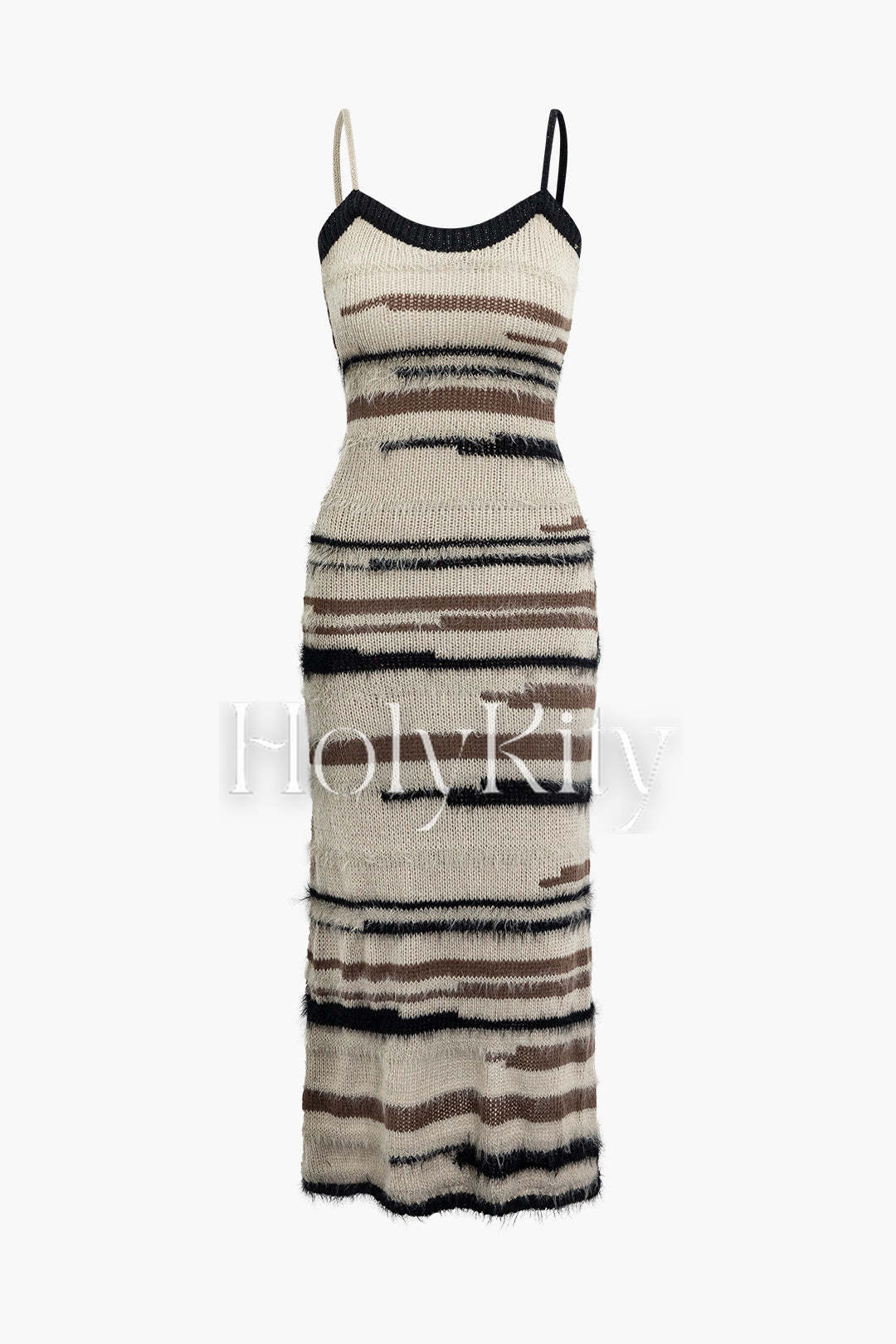 Maxikleid aus gebürstetem, gestreiftem Camisole-Strick 