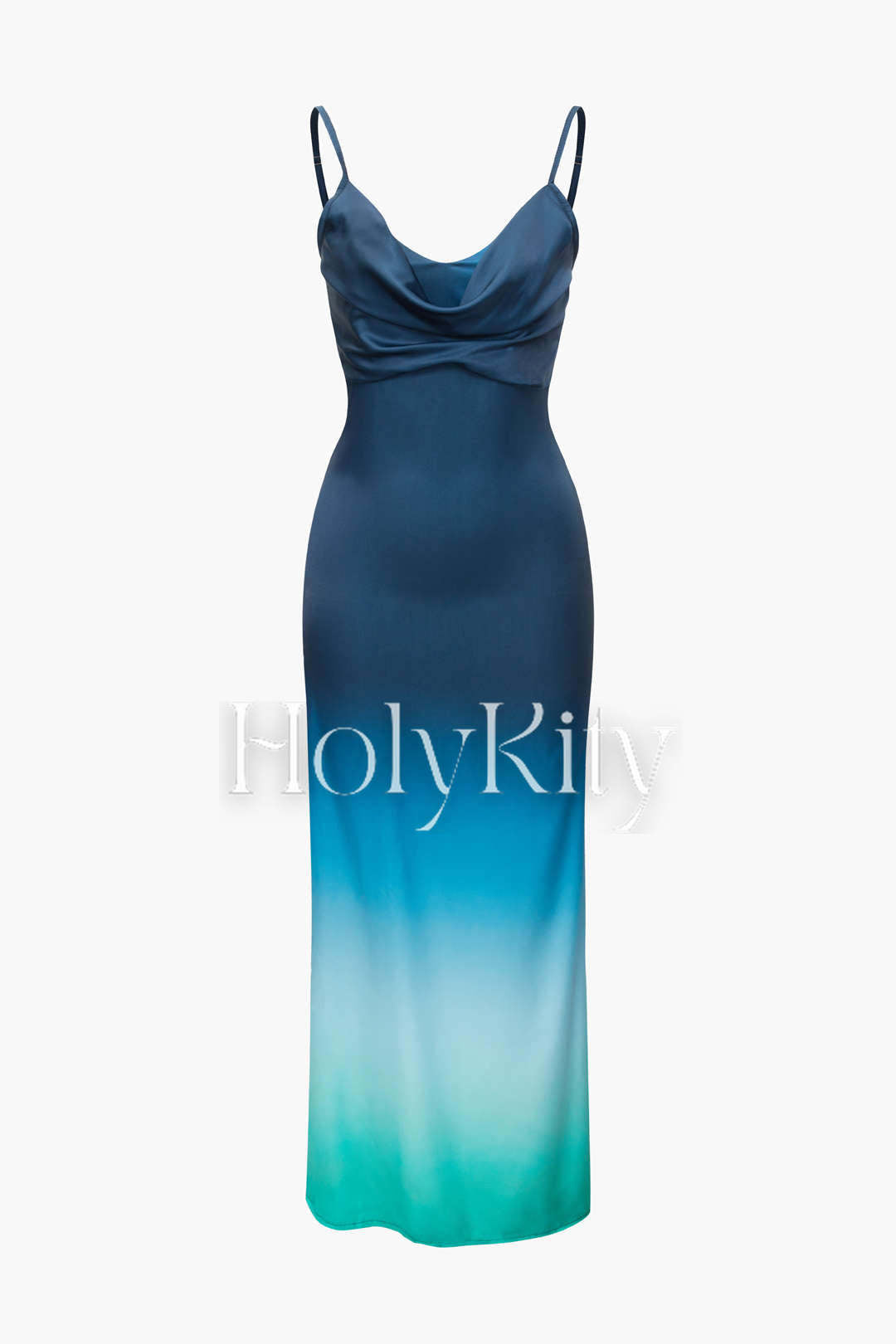 Tie Dye Cowl Neck Satin Slip Maxi Dress