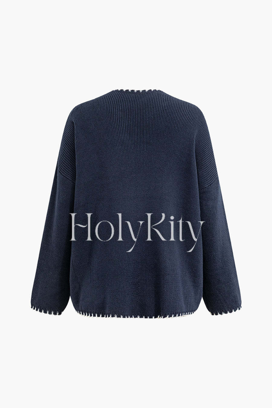 Haut en tricot à manches longues et col en V contrasté avec poches 