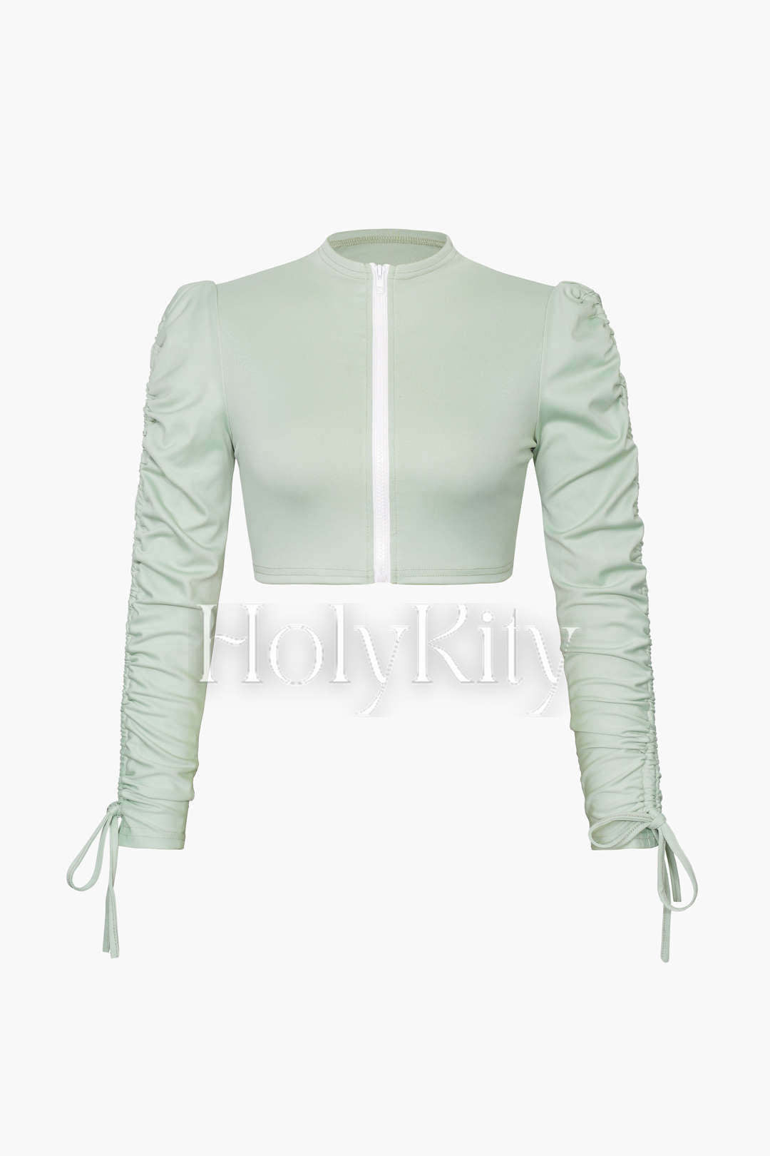 Drawstrings Sleeve Zipped Up Crop Top