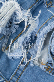 Frayed Destroyed Denim Shorts