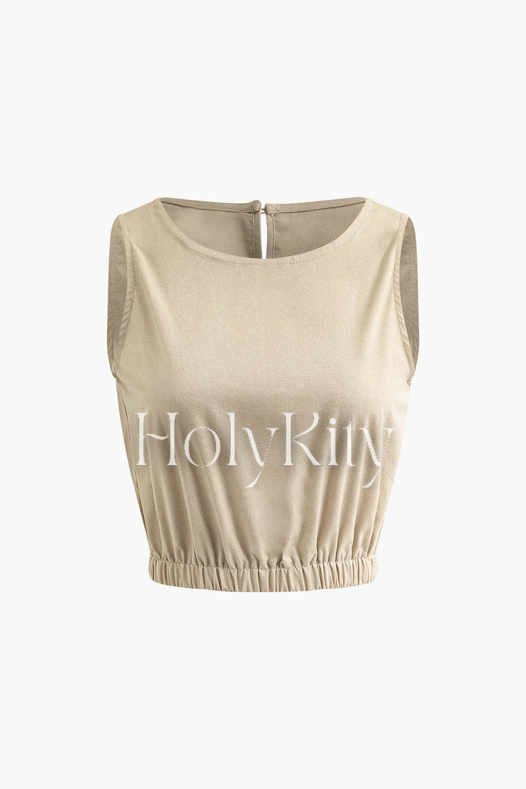 Ensemble haut sans manches à taille élastique et pantalon fendu en mélange de lin 