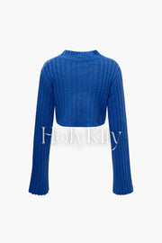 Mock Neck Knit Slit Front Long Sleeve Crop Top