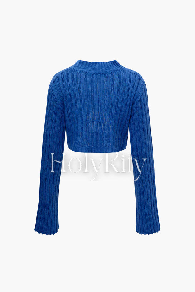 Mock Neck Knit Slit Front Long Sleeve Crop Top