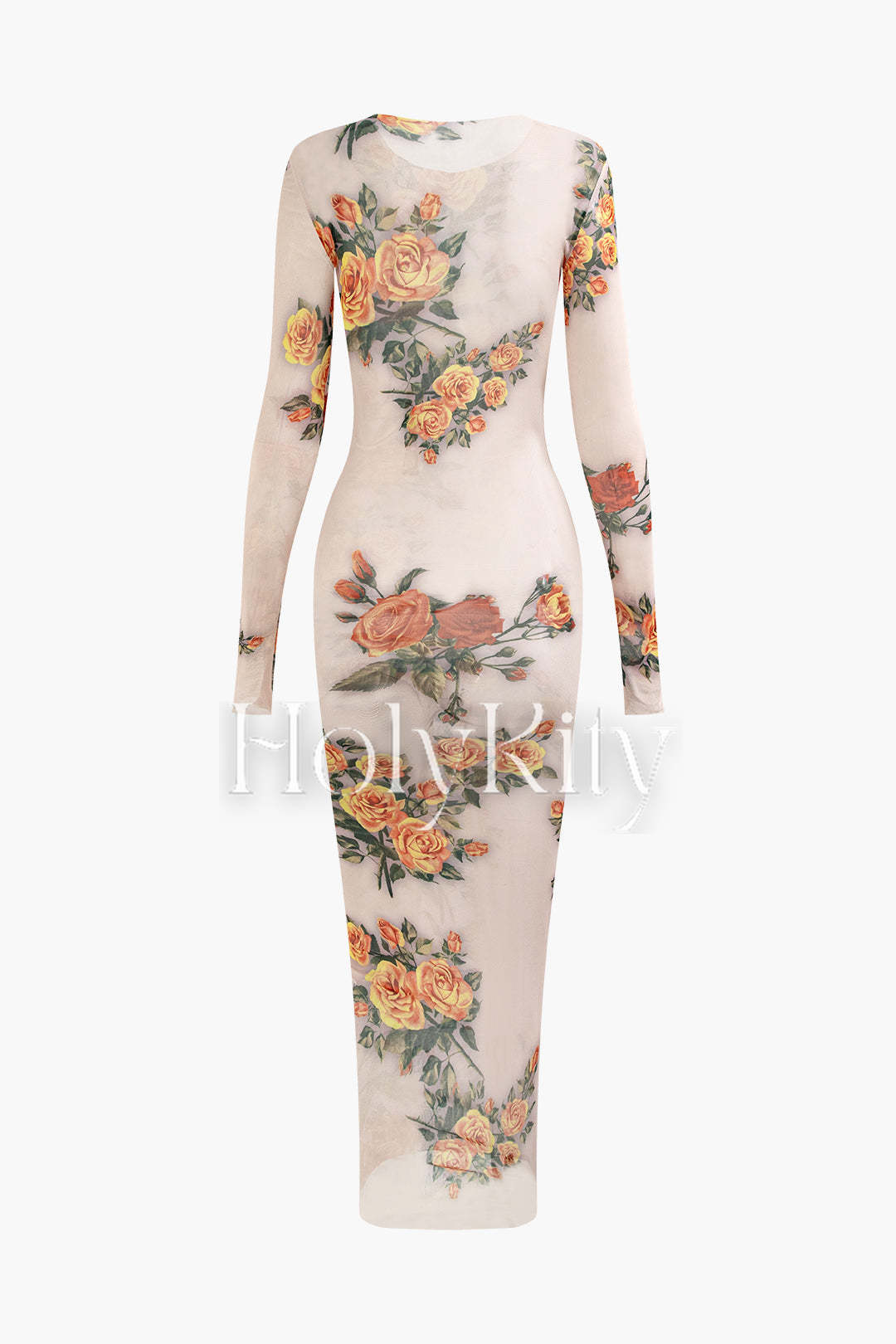 Robe longue à manches longues en maille à imprimé floral 