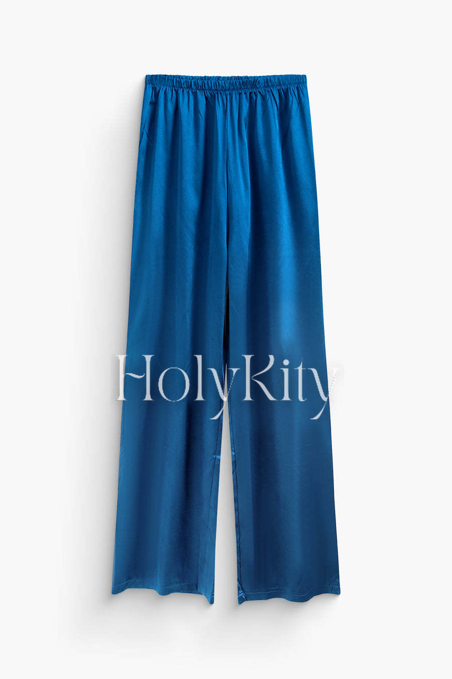 Ensemble chemise boutonnée à col en V et pantalon droit en satin uni 